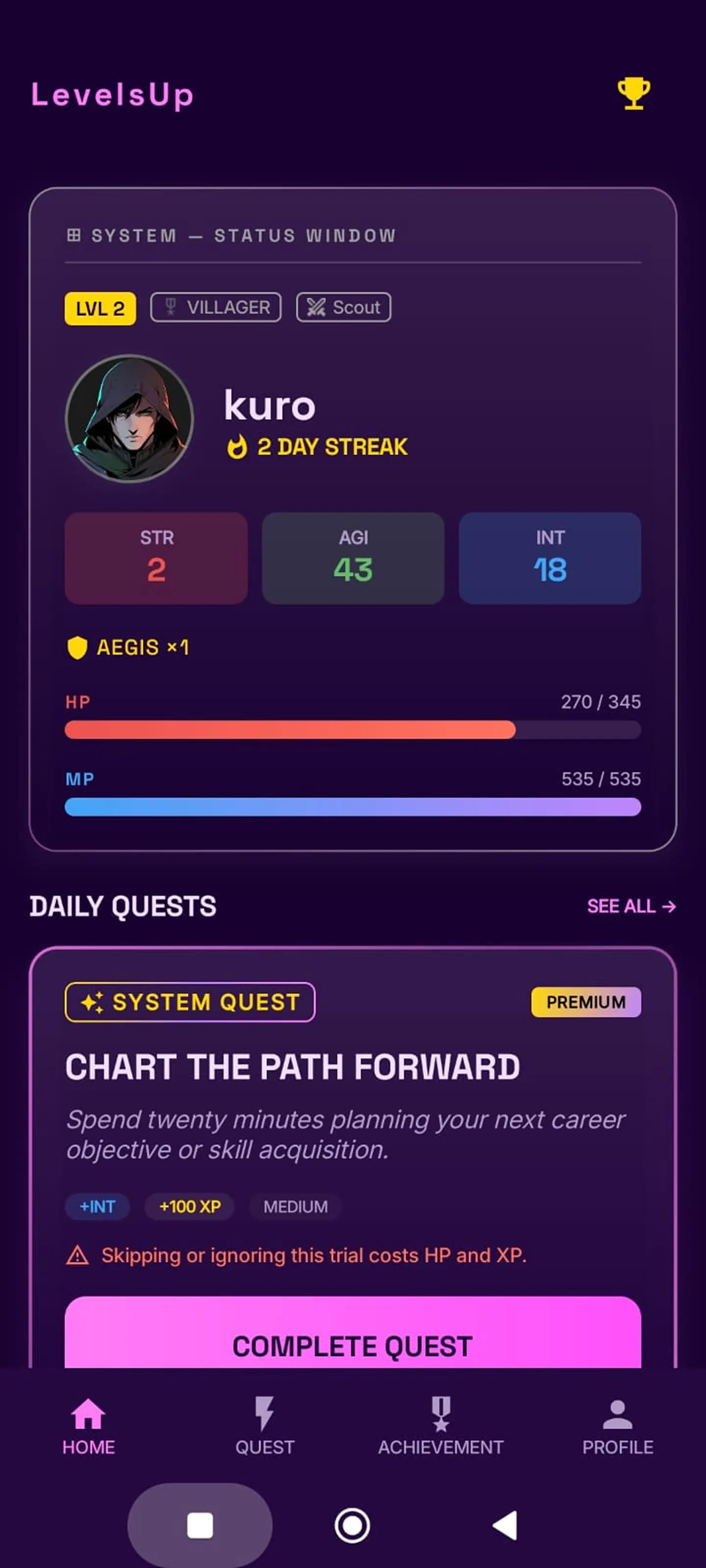 LevelsUp dashboard preview